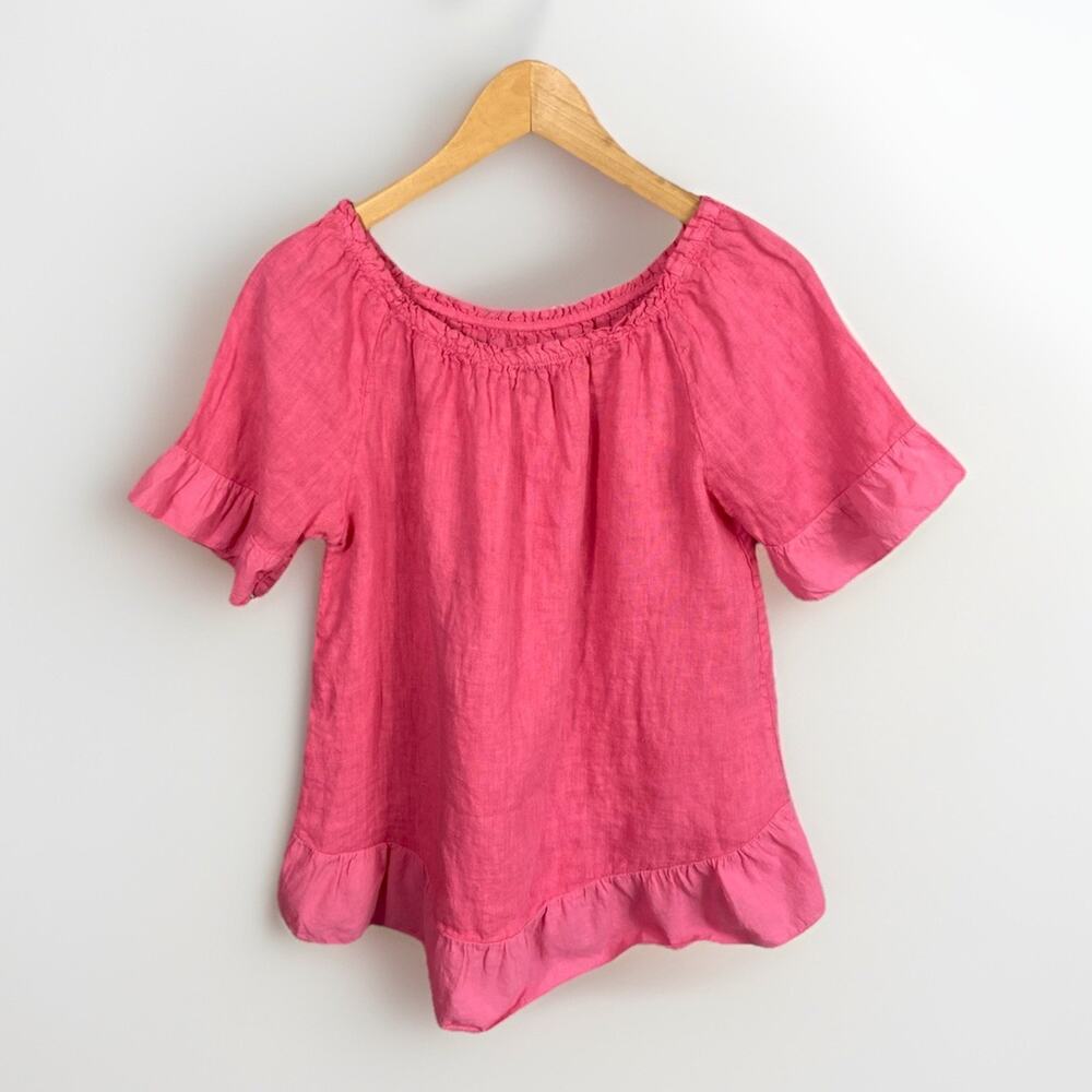 Terzo Millenio Italian Linen Top Womens M Peplum Pink Feminine Coquette